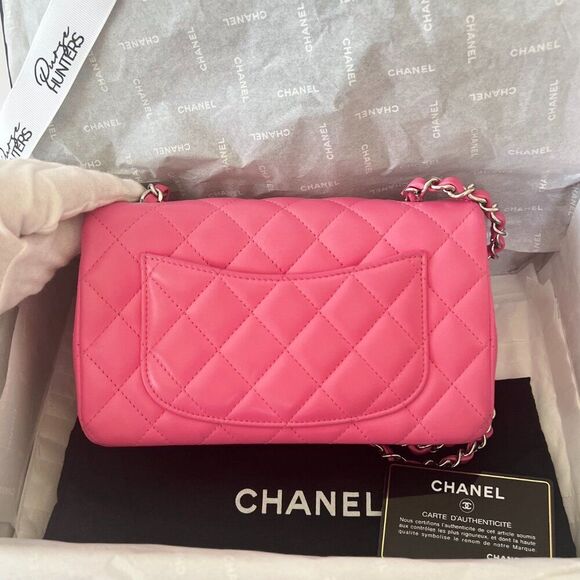 100% Authentic CHANEL Mini Rectangular in Pink Lambskin SHW - Picture 2 of 13